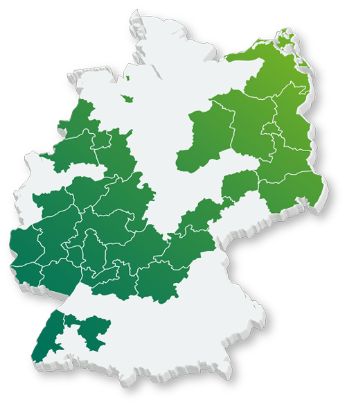 Deutschlandkarte mit eingezeichneten Handwerkskammern die das itb-Konzept nutzen